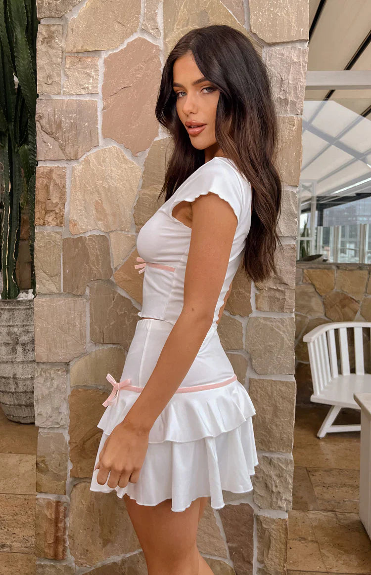 Alayna Bow Mini Skirt | White
