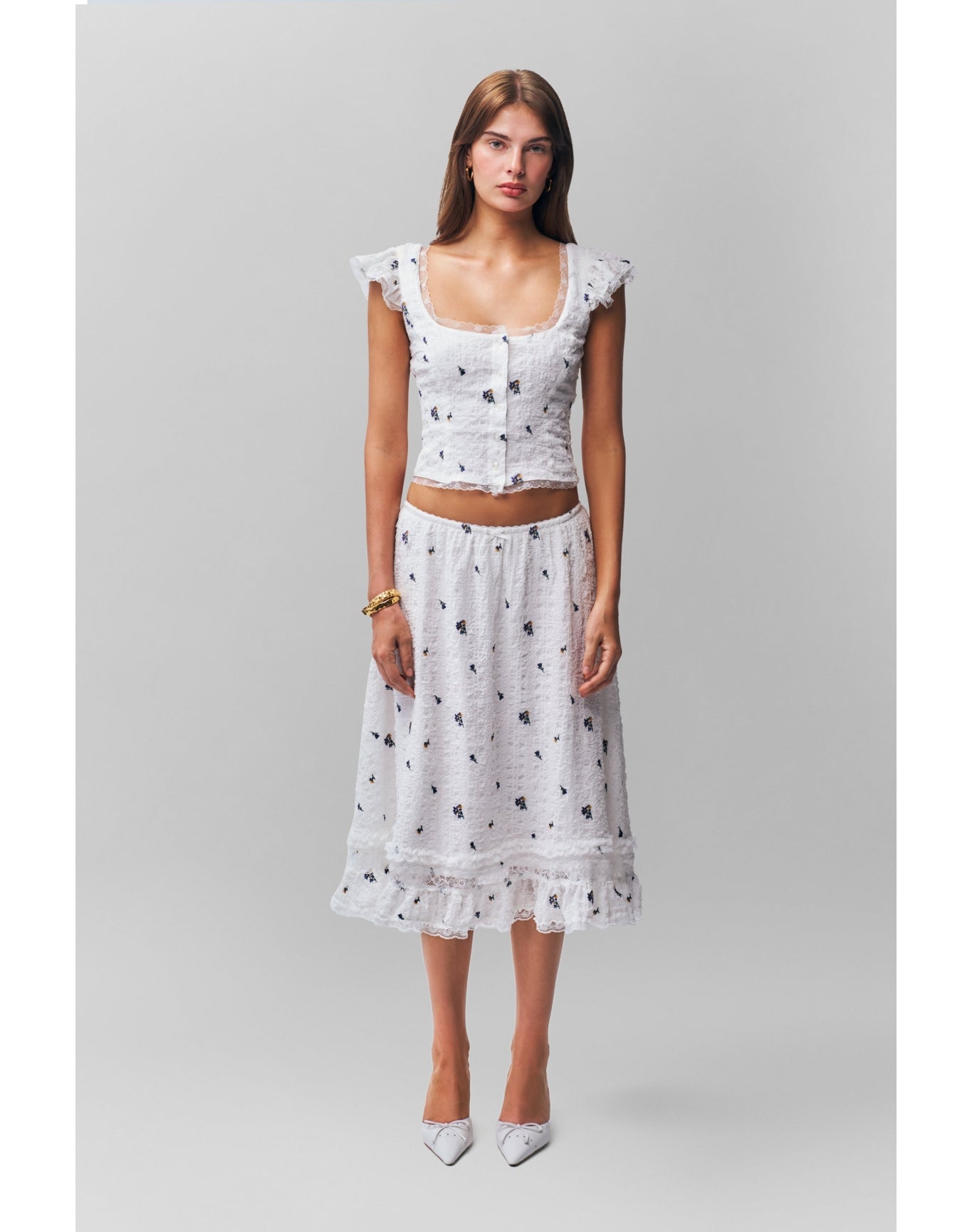 Aletta Skirt | Embroidered White