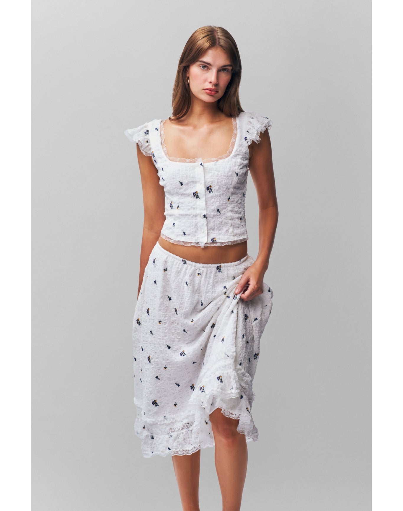 Aletta Skirt | Embroidered White