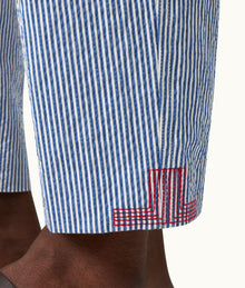 Alex Seersucker Seersucker Relaxed Fit Drawcord Trousers | Blueberry/White Stripe