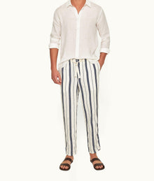 Alex Stripe Stripe Relaxed Fit Linen-Cotton Drawcord Trousers | Azul Blue/Cashew