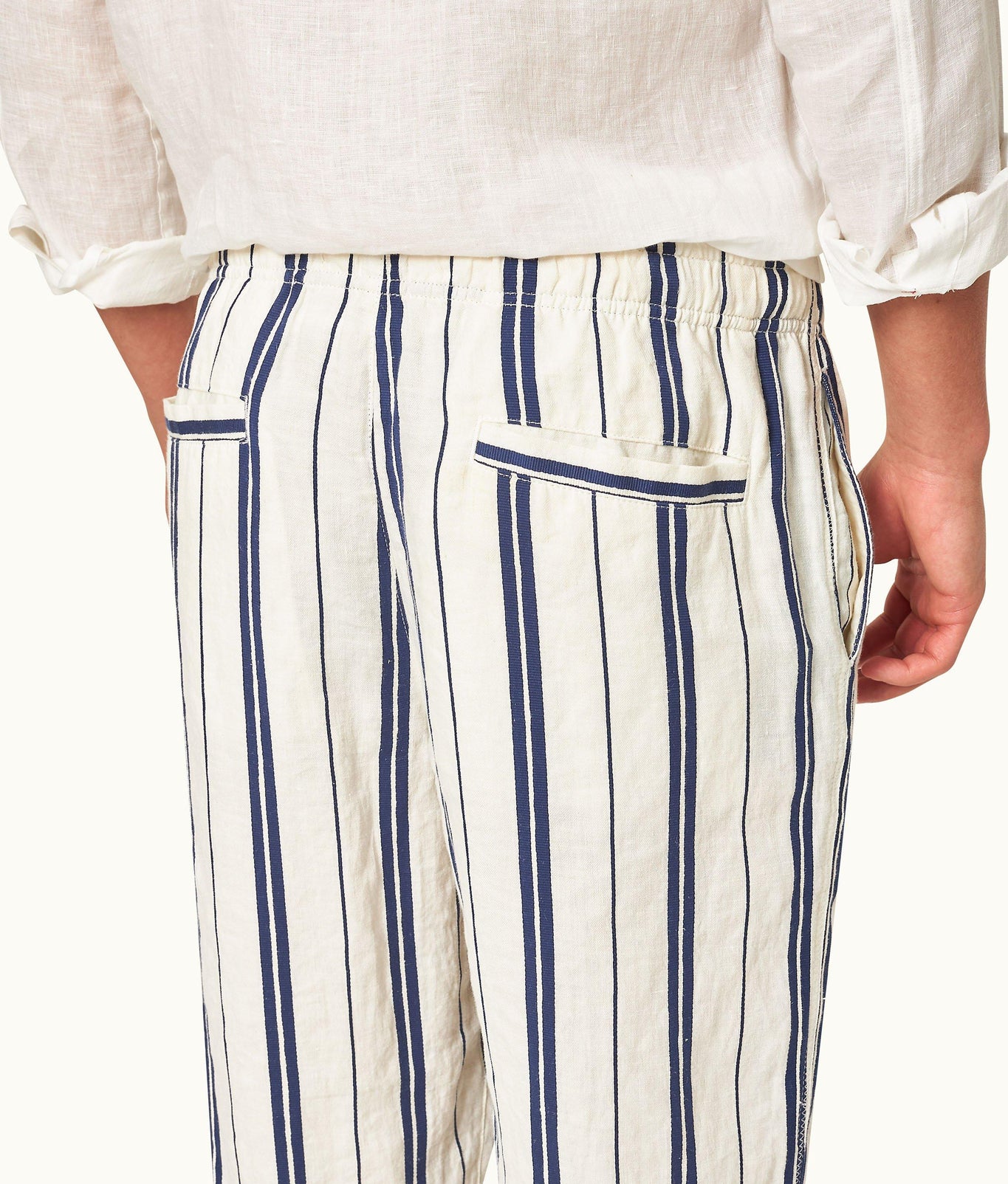 Alex Stripe Stripe Relaxed Fit Linen-Cotton Drawcord Trousers | Azul Blue/Cashew