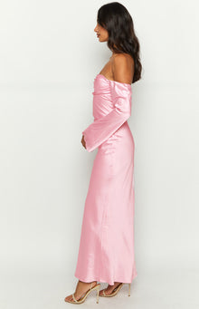 Alita Off The Shoulder Long Sleeve Maxi Formal Dress | Baby Pink