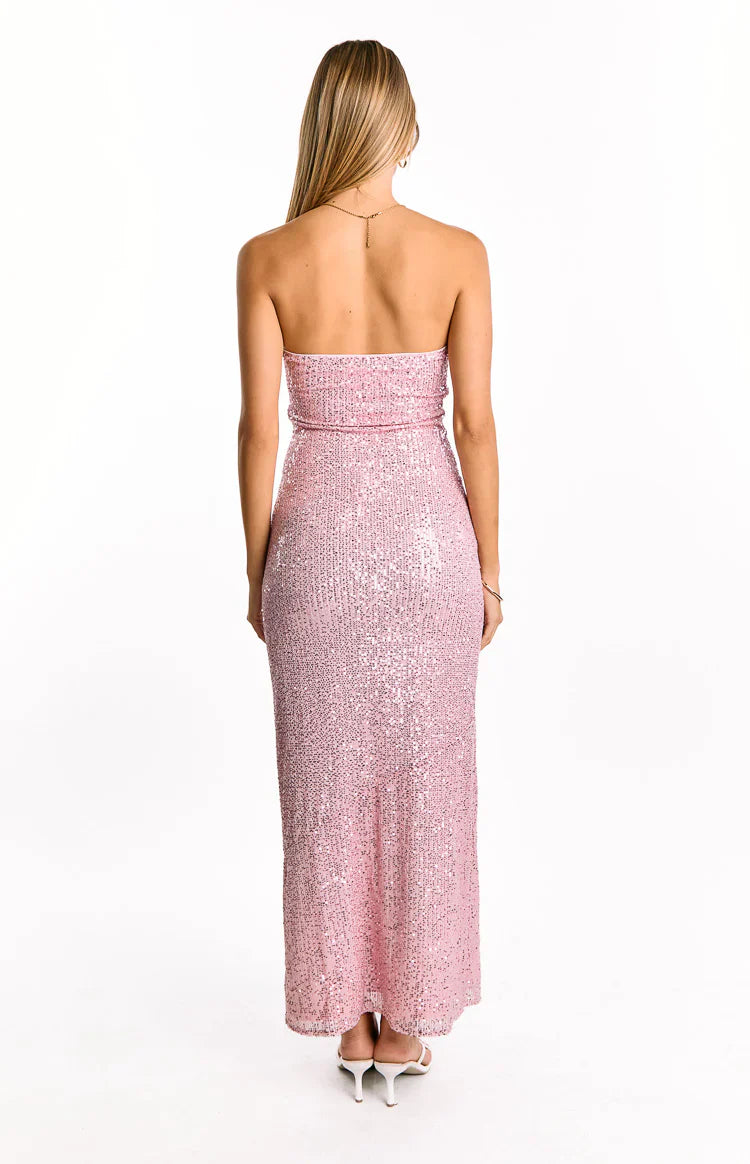 Alliana Sequin Strapless Formal Maxi Dress | Pink