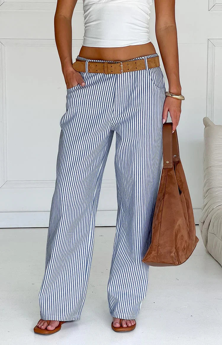 Amity Mid Rise Straight Leg Jeans | Navy Stripe