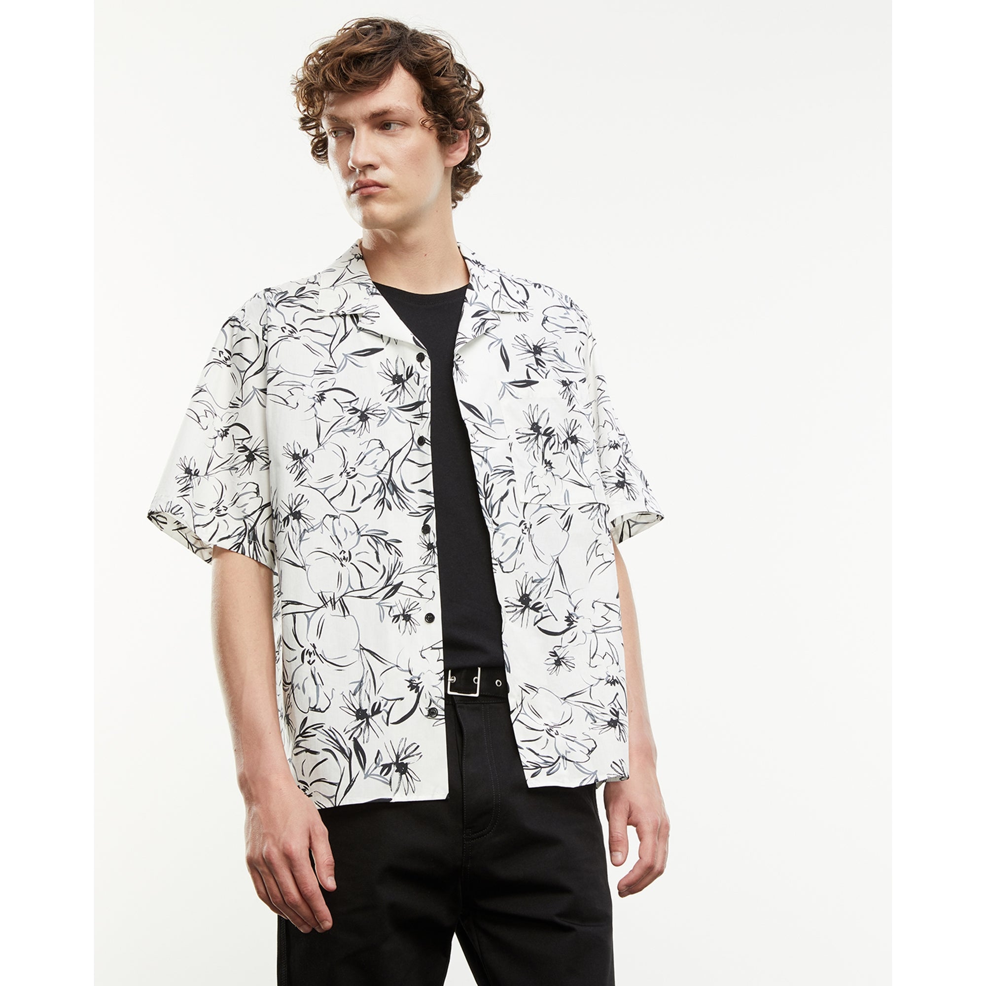 Floral Cotton Shirt | Men | White x Black