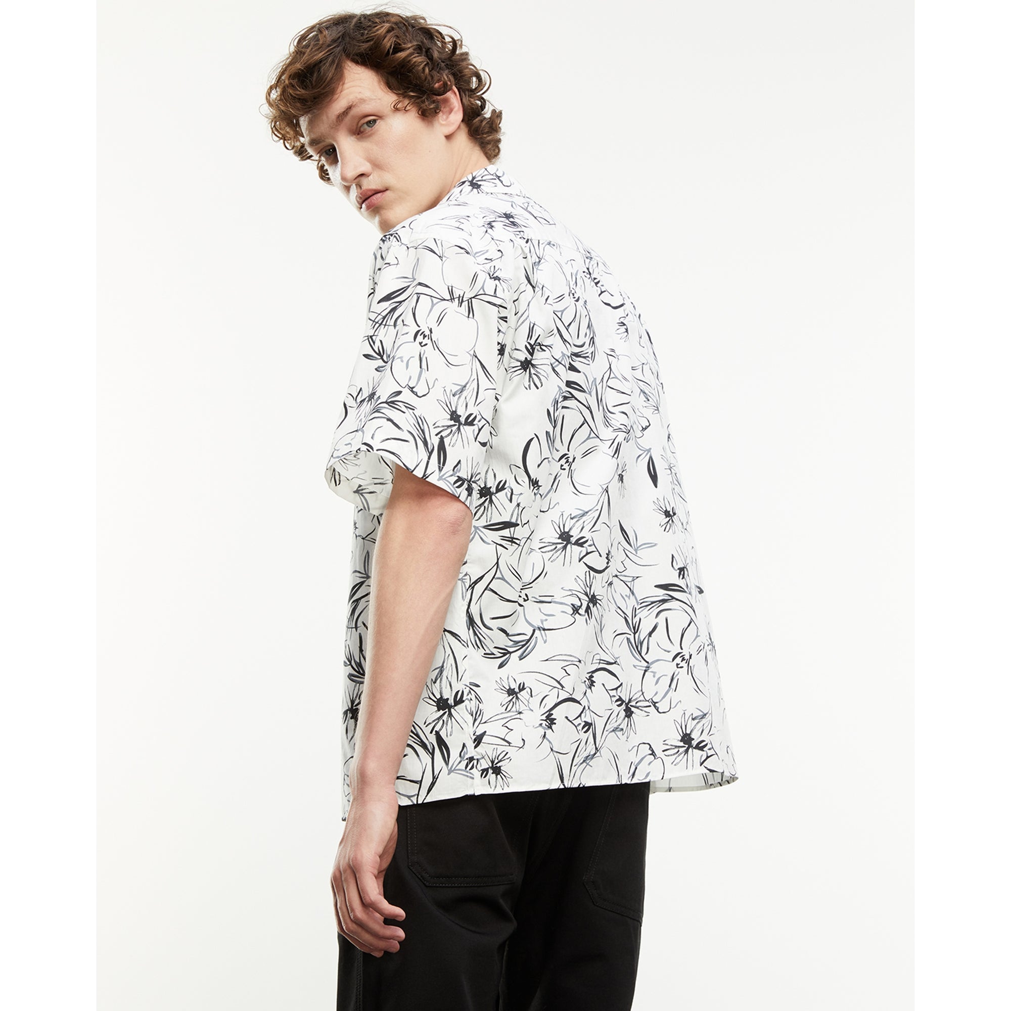 Floral Cotton Shirt | Men | White x Black