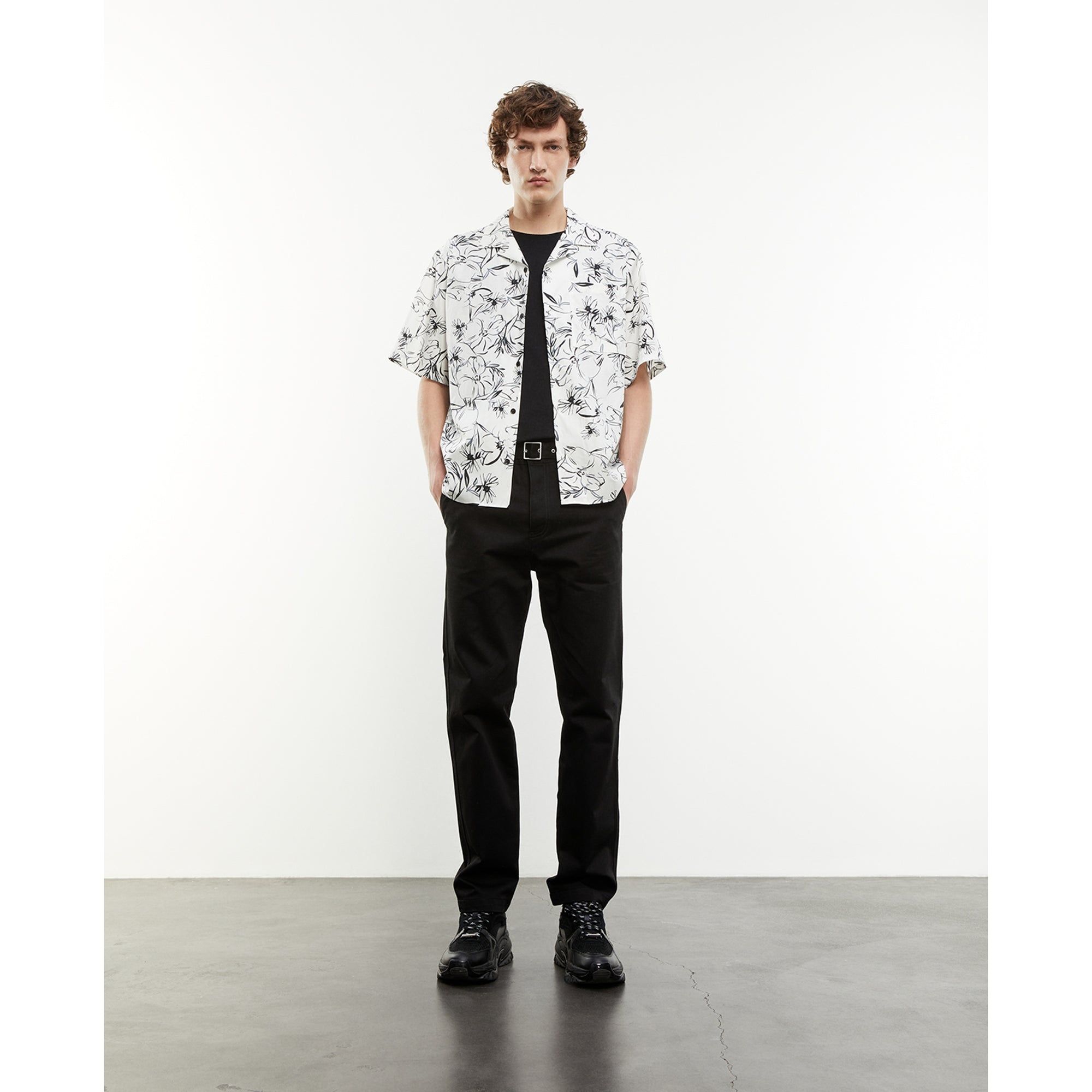 Floral Cotton Shirt | Men | White x Black