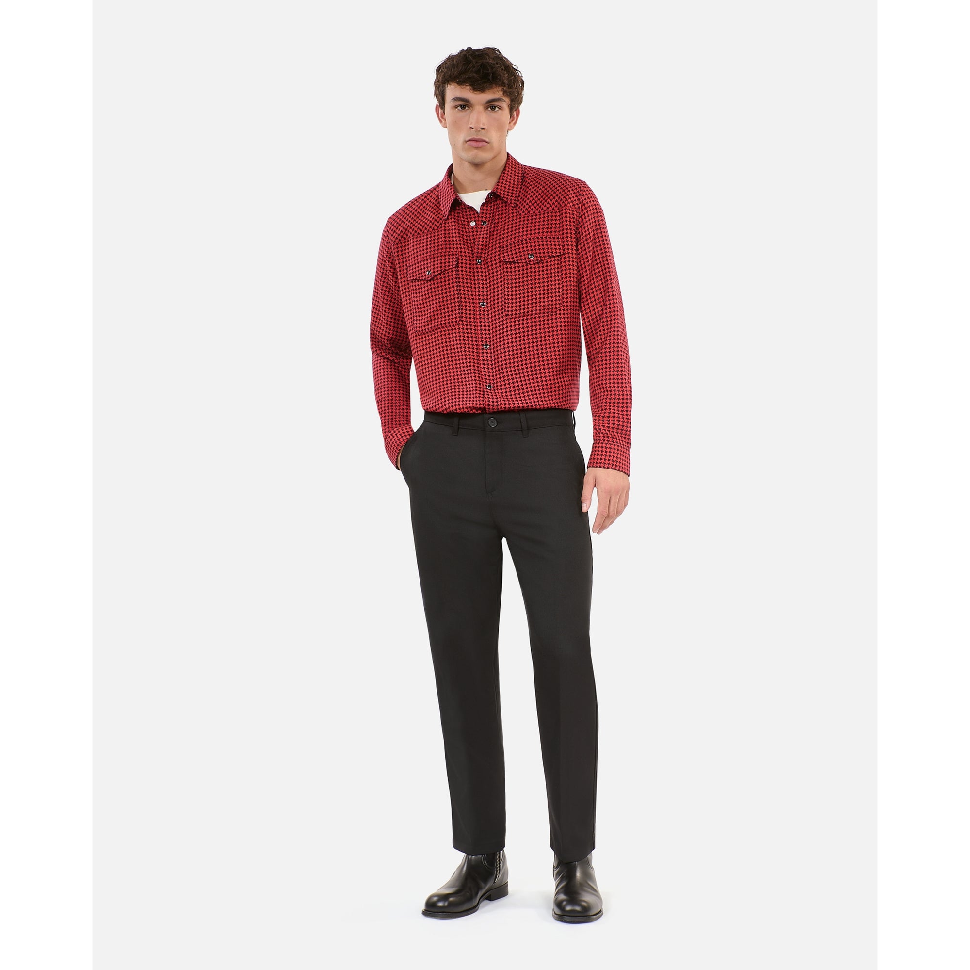 Houndstooth Shirt | Men | Black x Red