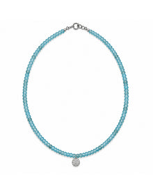 Apatite Beaded Necklace with Diamond Pave Charm | 9K White Gold