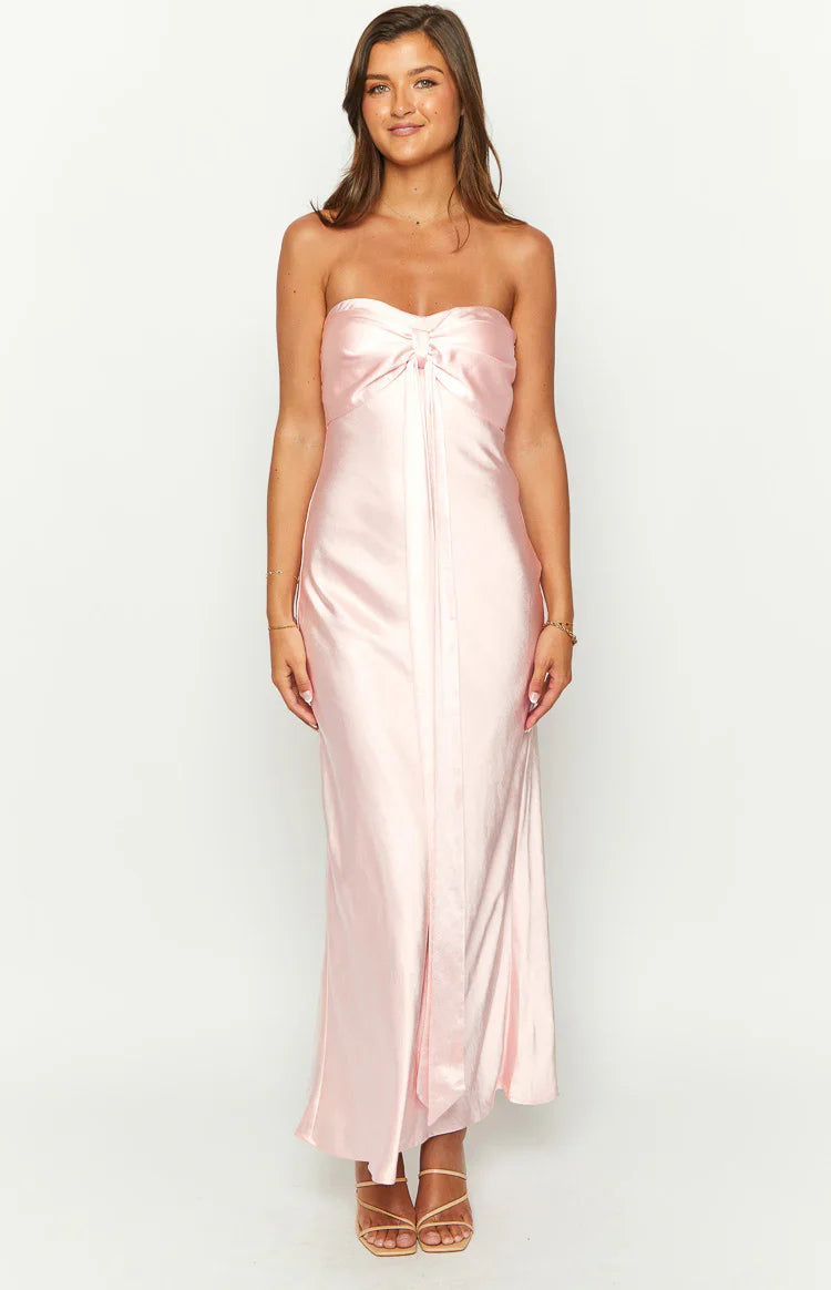 Ariella Satin Strapless Maxi Dress | Pink