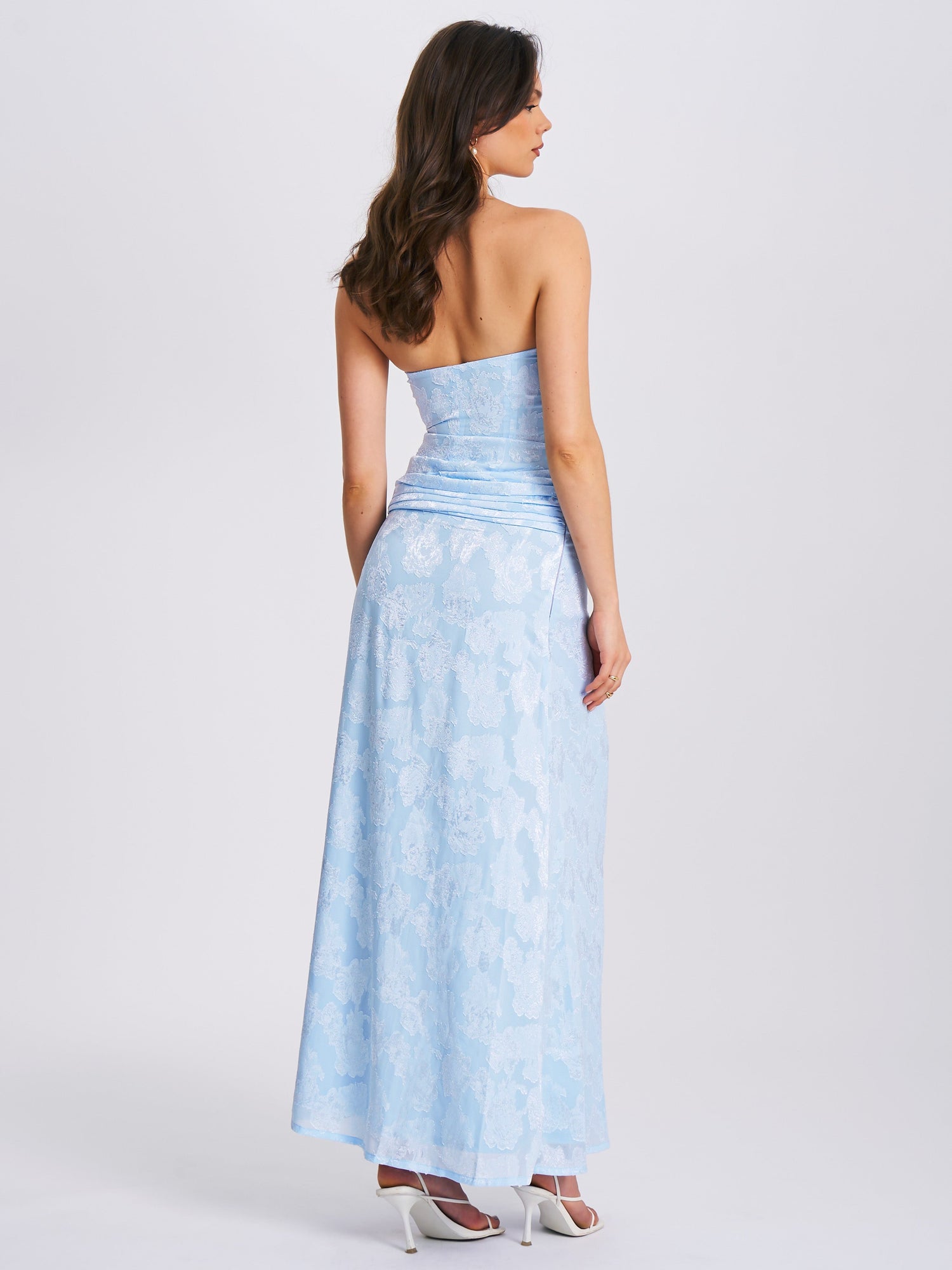 Xatia Baby Jacquard Textured High Slit Maxi Dress | Blue