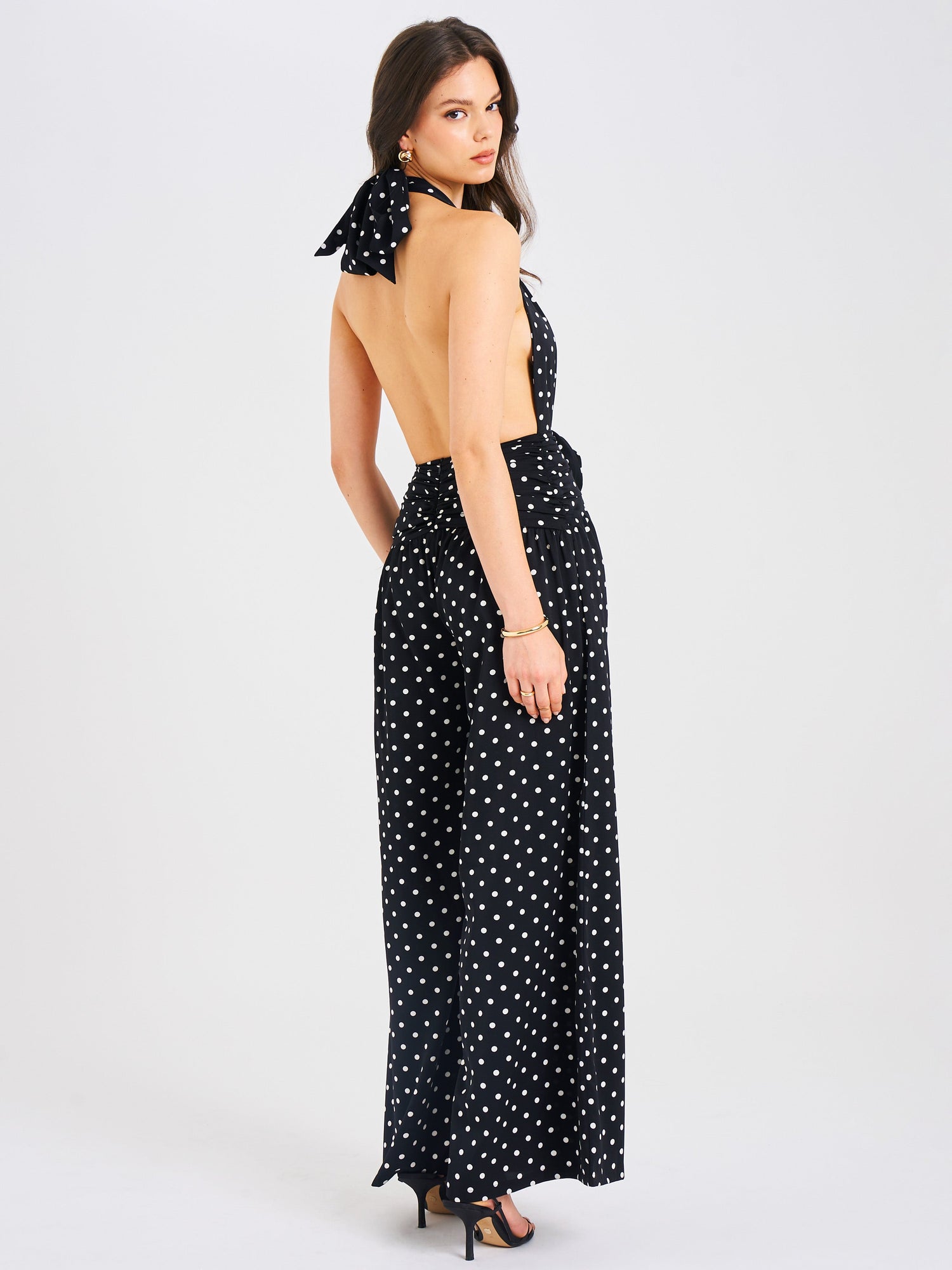 Oriana Polka Dots Halter Jumpsuit | Black