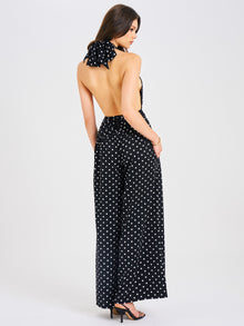 Oriana Polka Dots Halter Jumpsuit | Black