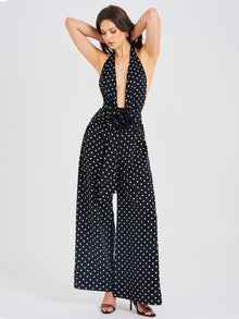 Oriana Polka Dots Halter Jumpsuit | Black