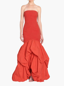 Strapless Drop Waist Mermaid Taffeta Pouf Gown | Red