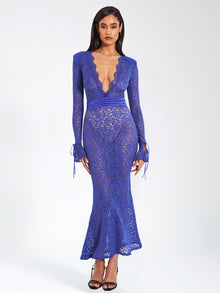 Giada Lace Deep Long Sleee Maxi Dress | Navy