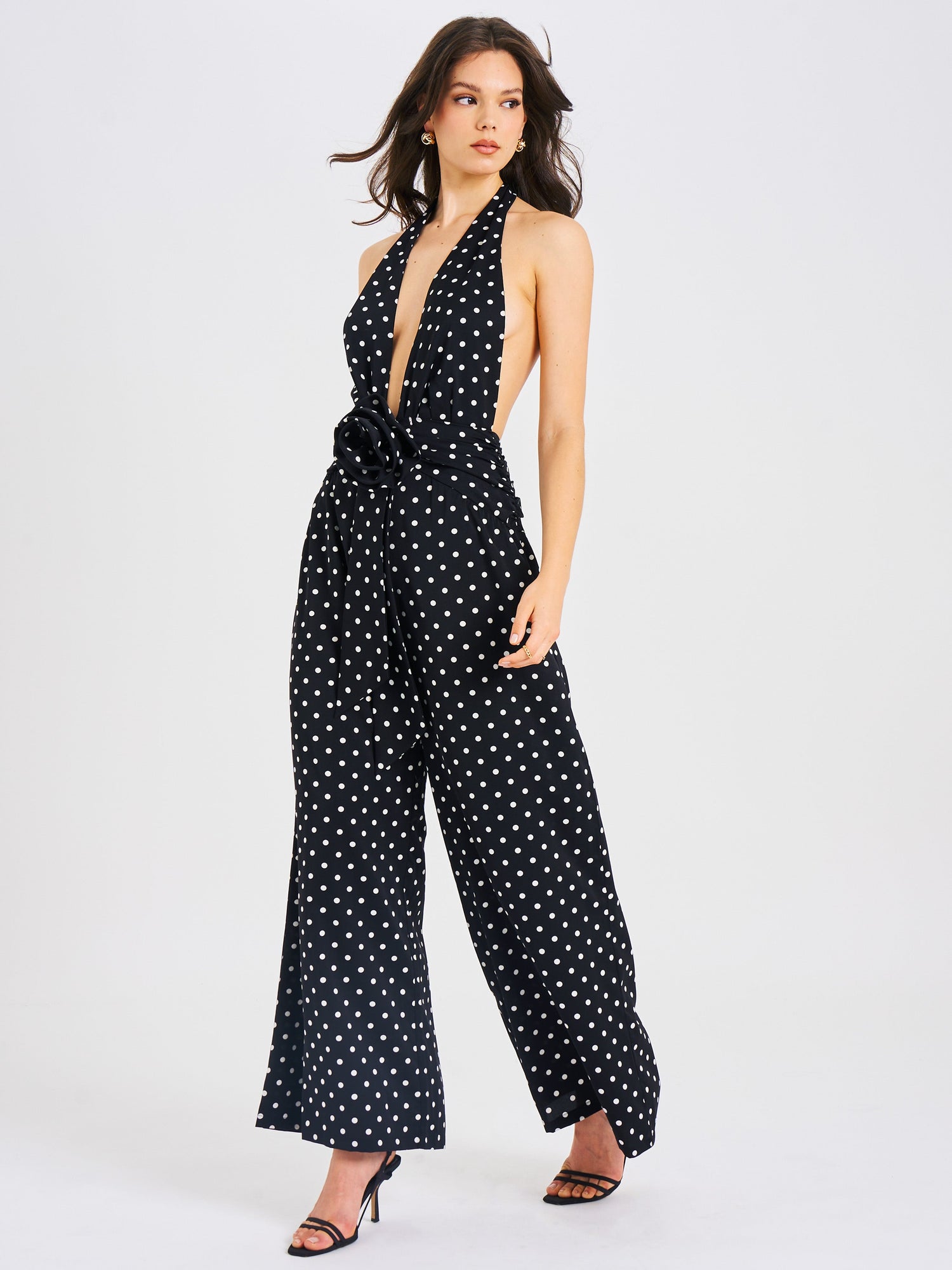 Oriana Polka Dots Halter Jumpsuit | Black