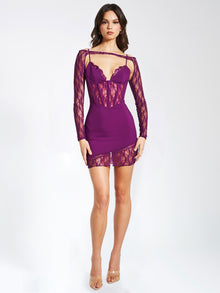 Elsie Lace and Crepe Mini Dress | Purple