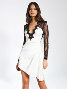 Reese Lace Sleeve Satin Midi Dress | White x Black