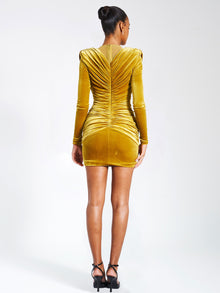 Carey Velvet Long Sleeve Mini Dress | Gold