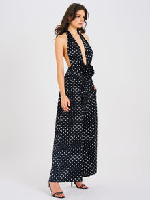 Oriana Polka Dots Halter Jumpsuit | Black