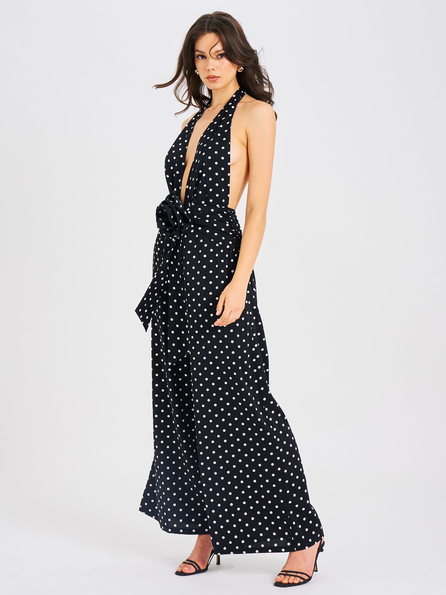 Oriana Polka Dots Halter Jumpsuit | Black