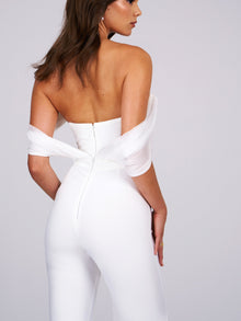 Sherlyn Off Shoulder Flared Crepe Jumpsuit | White