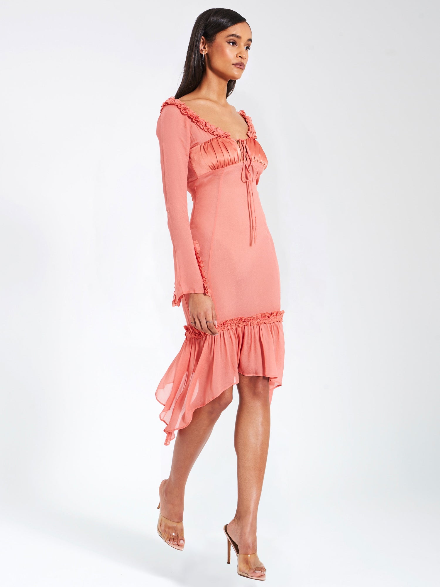 Fiorella Satin Rayon Midi Dress | Rosy Mauve