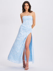 Xatia Baby Jacquard Textured High Slit Maxi Dress | Blue