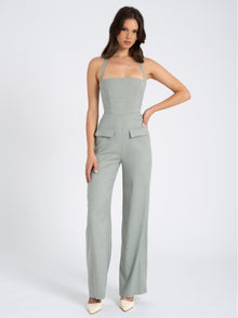 Zaria Sage Wide Leg Halter Jumpsuit | Green