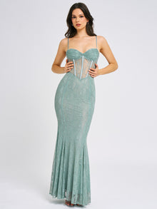 Janelle Sweetheart Mermaid Lace Maxi Dress | Green