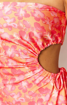 Arthur Floral Print Strapless Mini Dress | Orange
