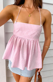 Aspen Gingham Halter Top | Pink