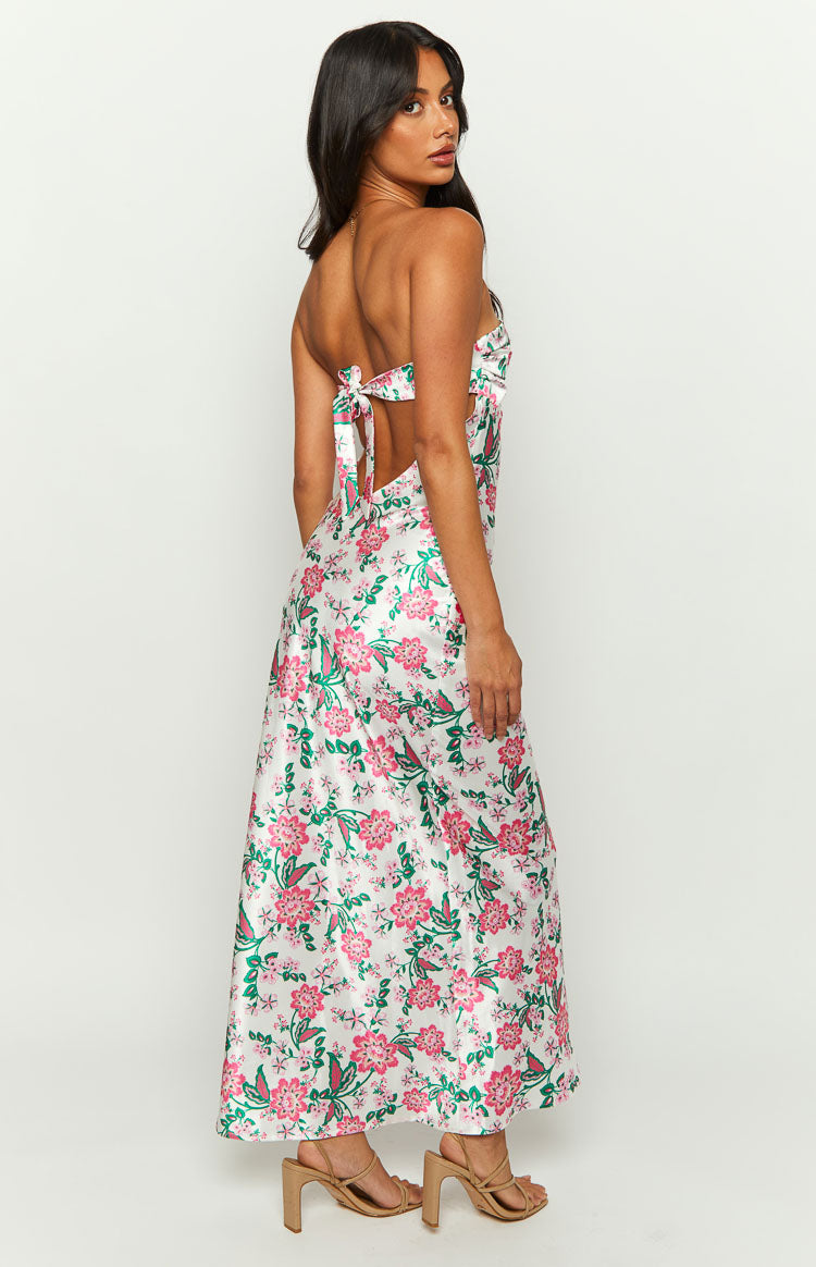 Astra Strapless Satin Midi Dress | Floral