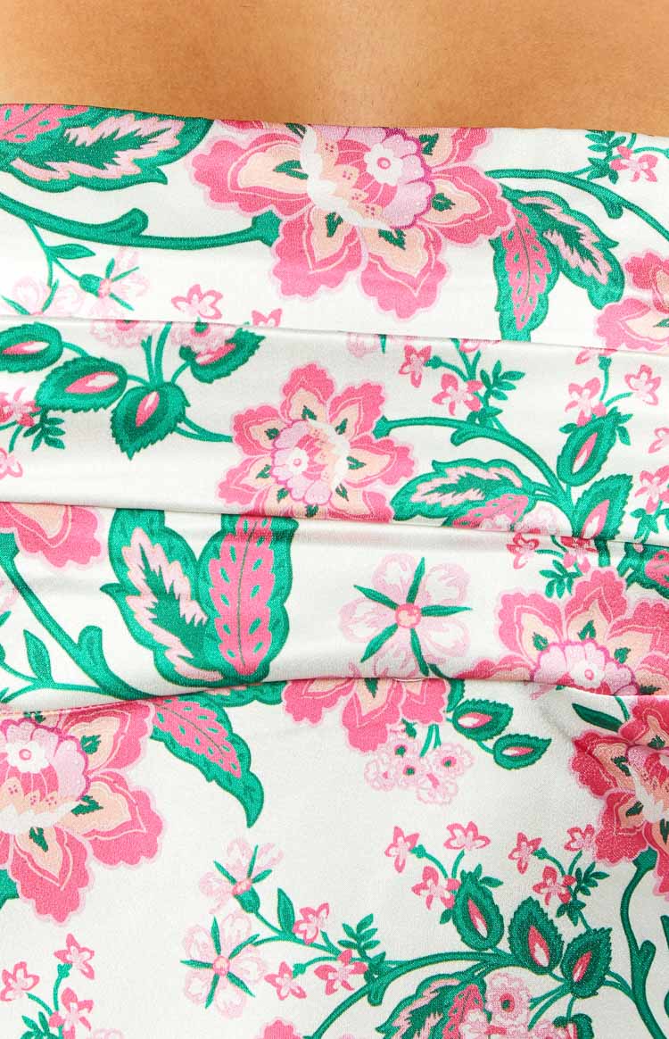 Astra Strapless Satin Midi Dress | Floral