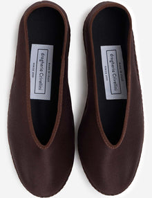 Womens | The Cassio Flat in Heavy Cotton Sateen | Espresso