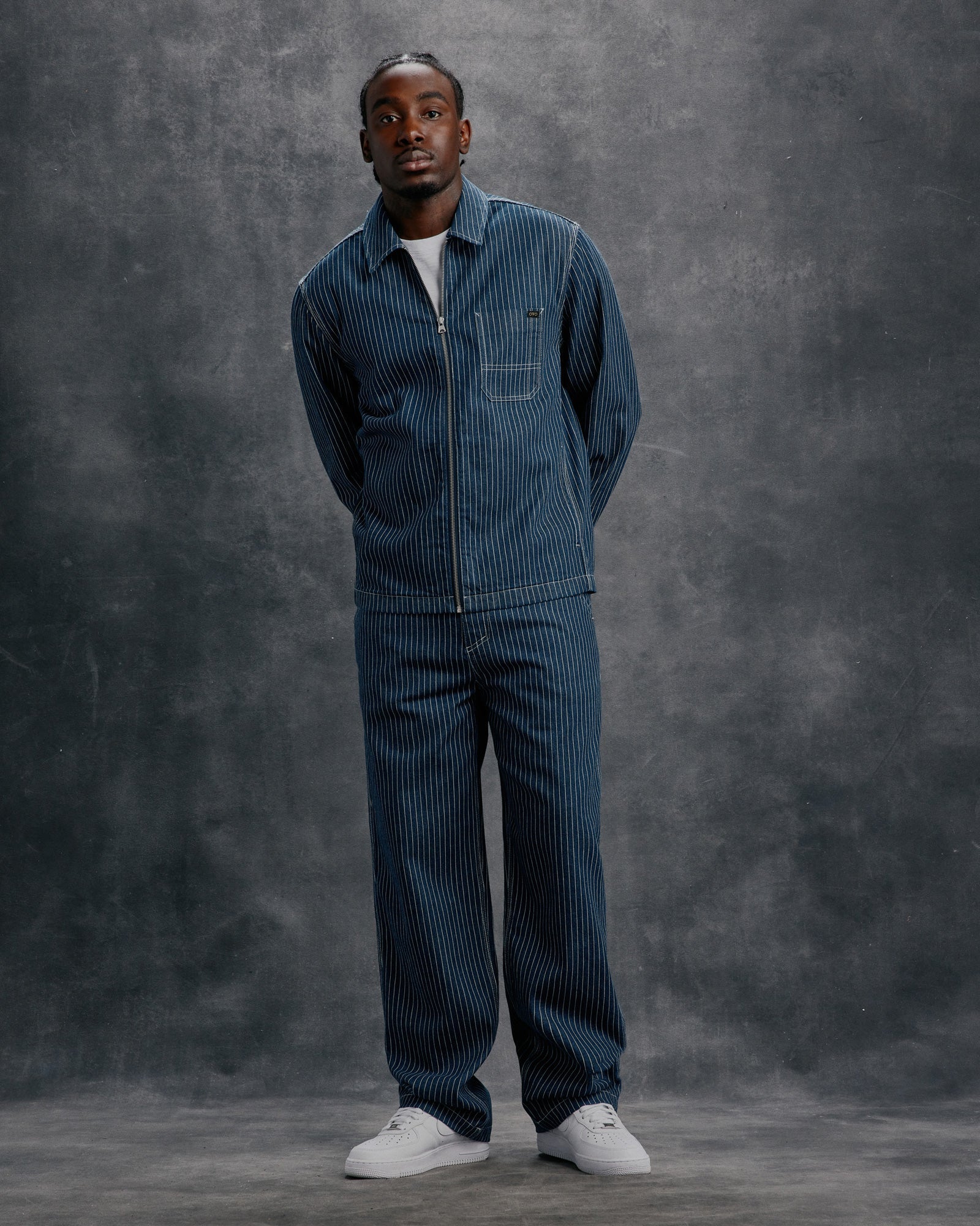 Mens | Pinstripe Denim Painter's Pant | Washed Indigo