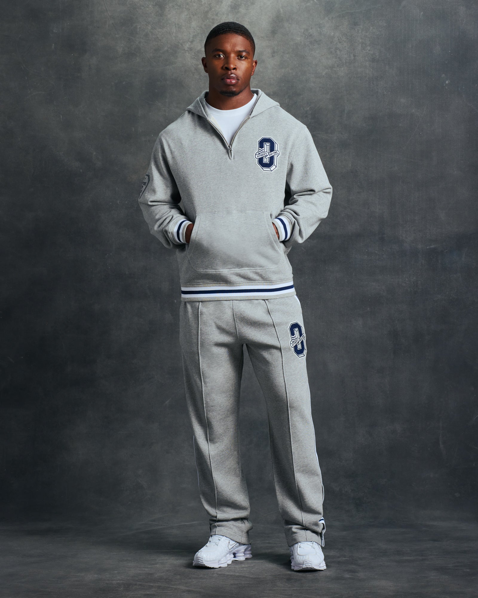 Mens | Varsity O Quarter-Zip Hoodie | Heather Grey