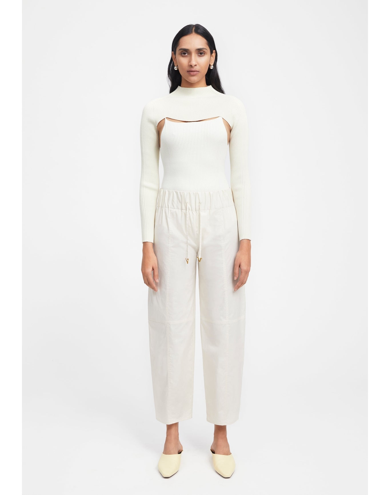 Aurella | Drawstring Poplin Pants | Off White