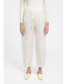 Aurella | Drawstring Poplin Pants | Off White