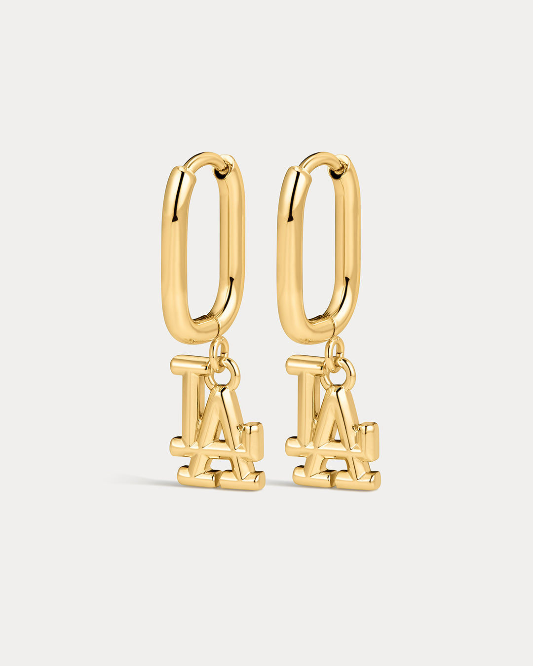 Bijoux Sport by Luv Aj MLB Logo Charm Oval Hoop Earrings | Los Angeles Dodgers | Gold