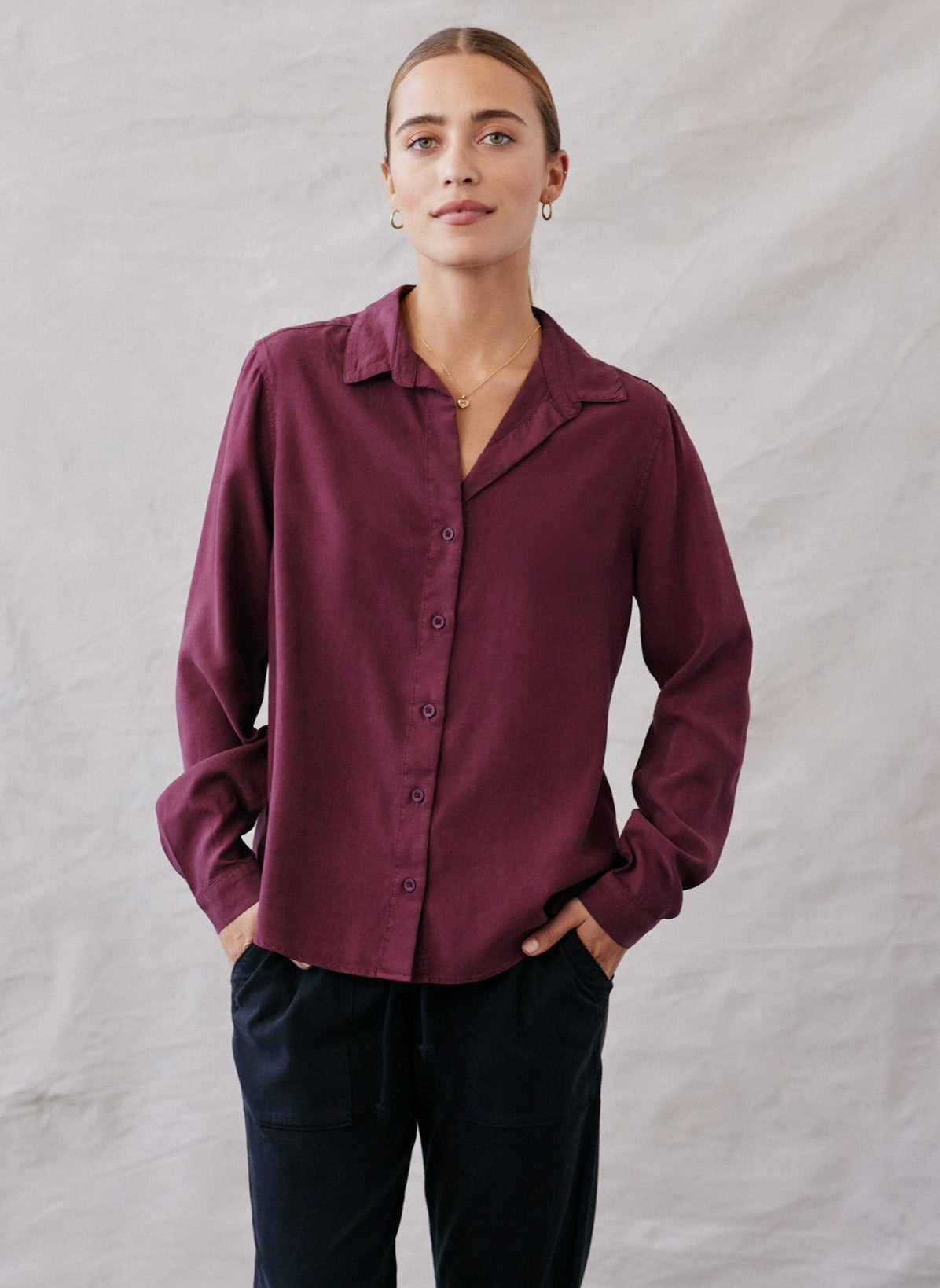 Long Sleeve Classic Button Down - Wildberry