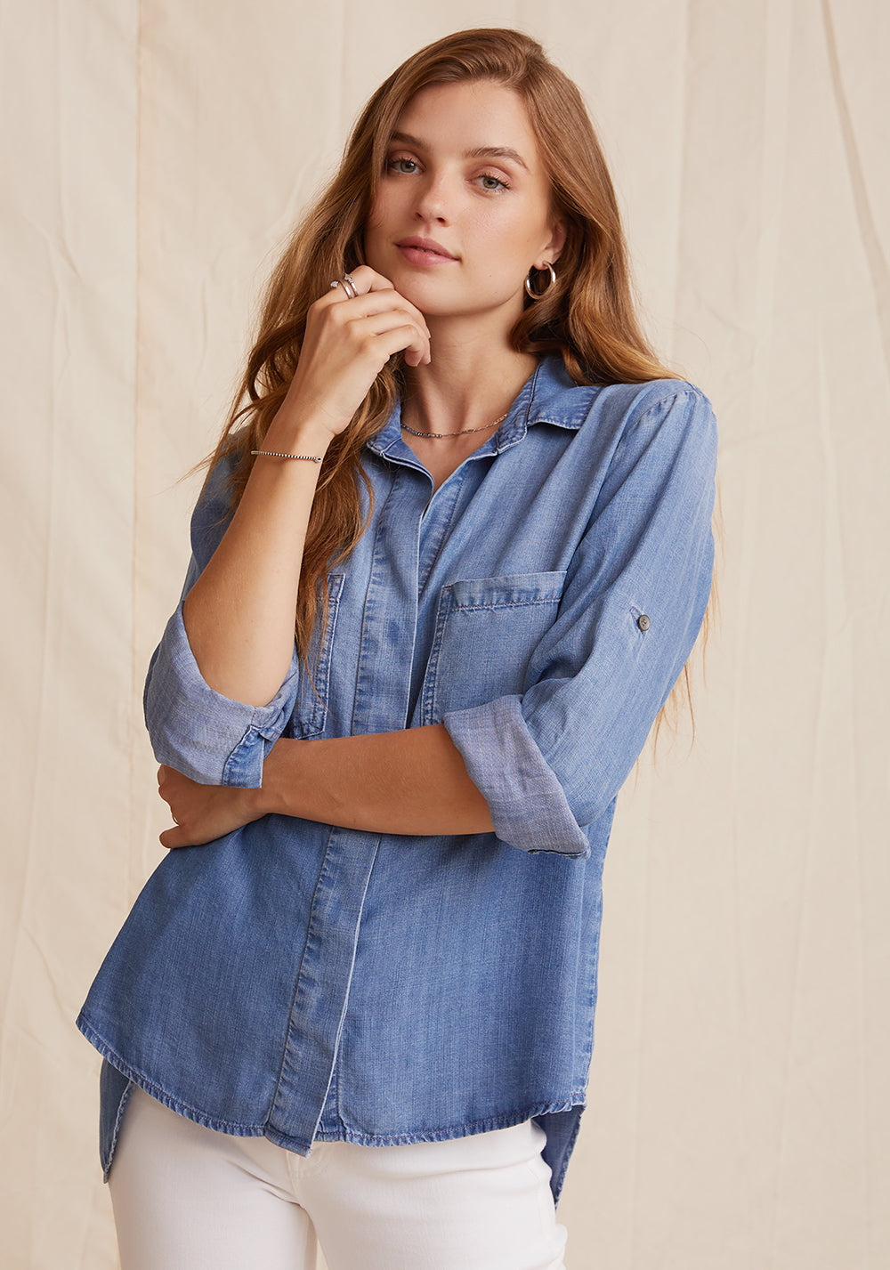 Split Back Button Down - Medium Ombre Wash