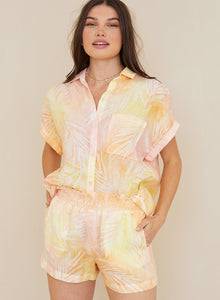 Ruffle Waist Short | Sunset Palm Print