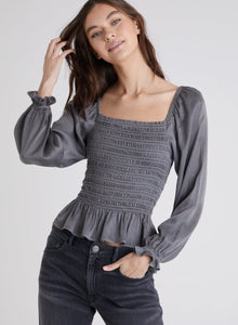 Long Sleeve Smocked Top - Dark Granite