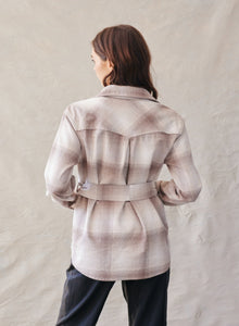 Flap Pocket Belted Jacket - Heather Oat Plaid