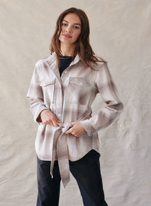 Flap Pocket Belted Jacket - Heather Oat Plaid