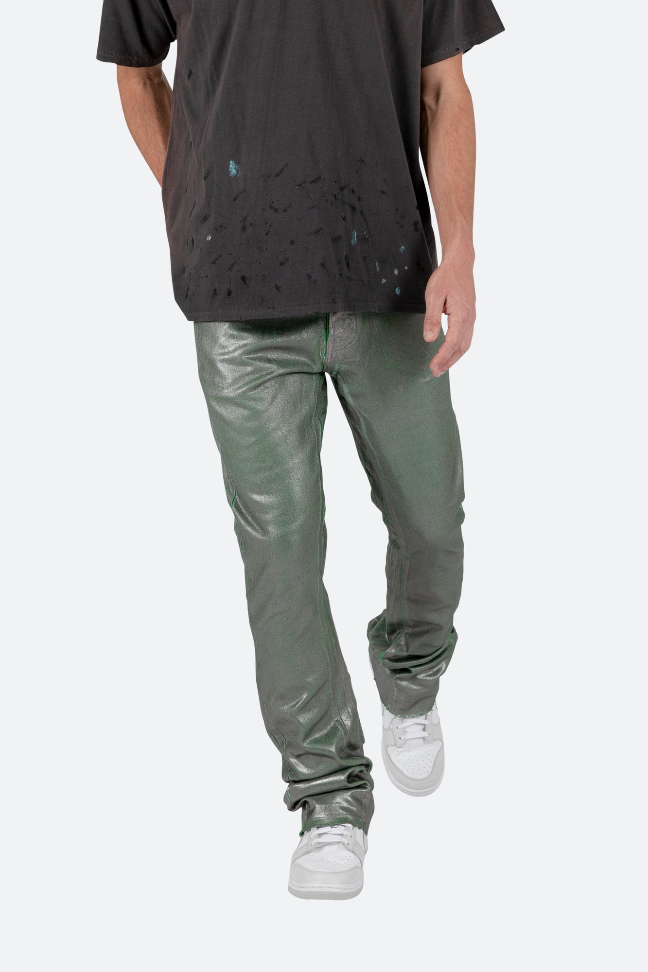 B427 Metallic Flare Denim | Green
