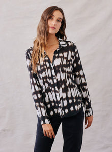 Classic Flowy Button Down - Blurred Ikat Print